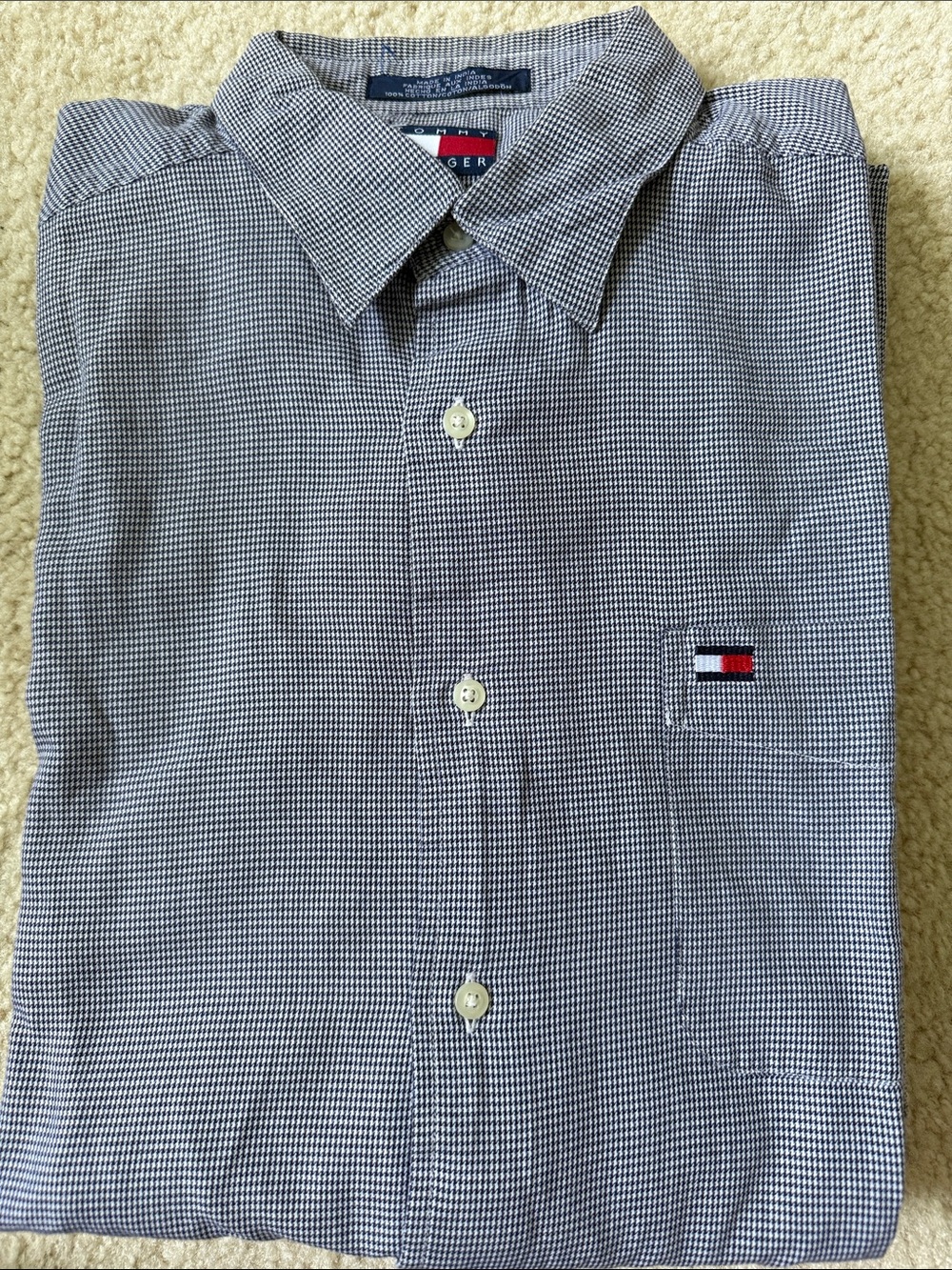 Tommy Hilfiger Men's Navy and White Micro-Check Button-Down Shirt 100% cotton